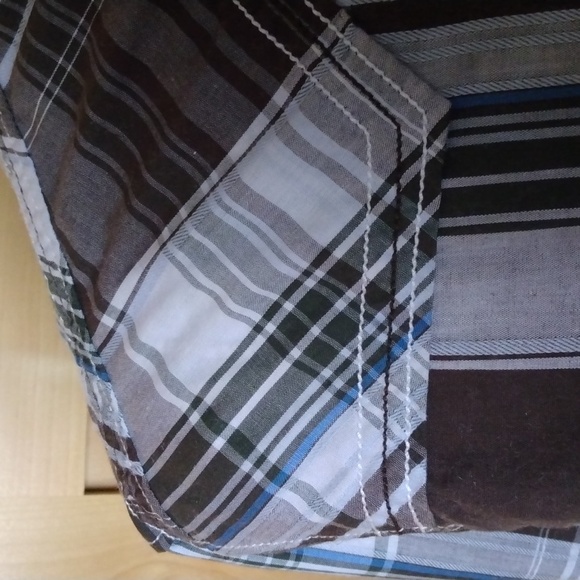 Various Artists Men's Button Down Shirt Brown Plaid size L Chest Pockets Cotton - Picture 5 of 11